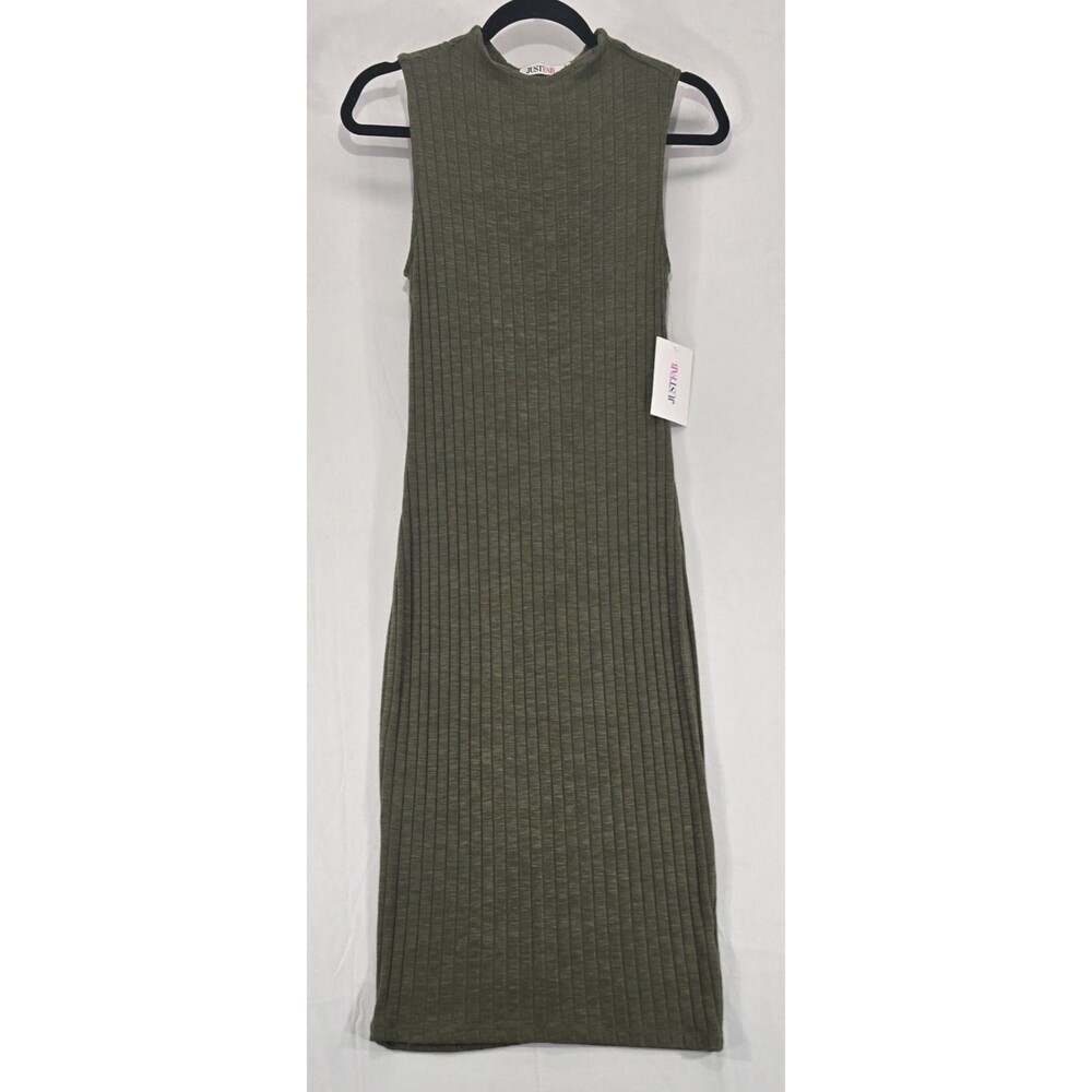 NWT Ribbed Knit Midi Dress Olive Green Mock Neck Sleeveless Minimalist Women's M